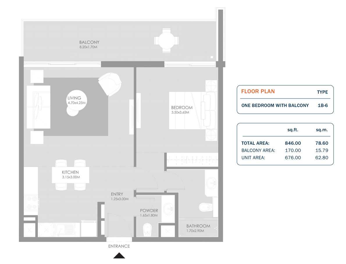 1 Bedroom, Size 846.00 Sq.ft